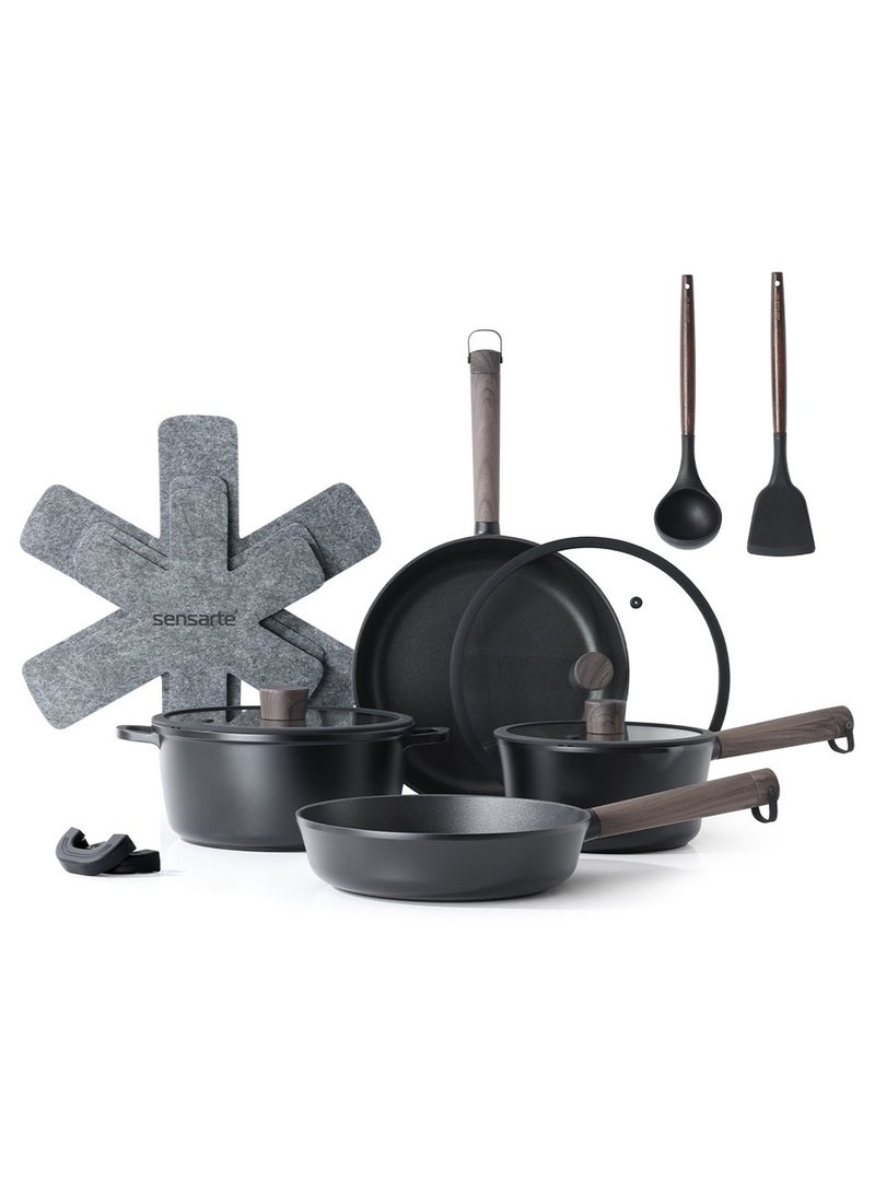 SENSARTE 13 Piece Nonstick Cookware Set Kitchen Cooking Set, Pots and Pans Set, Dishwasher & Oven Safe, Induction Compatible, Free of Intentionally Added PFOA/PFOS, Black - Image 1